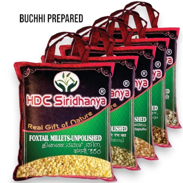 Siridhanya Unpolished & Organic  Buchhi method prepared 5 positive Millets combo with Vacuum packed (Each millet 1000gm, 12 Months Shelf Life) Organically Grown from Karnataka Package Wt.5.5.kg