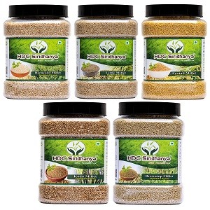SIRIDHANYA unpolished and organic Dr. khadar vali five positive millets prepared by Buchhi Method , Each millet 900g. Gwt 5kg