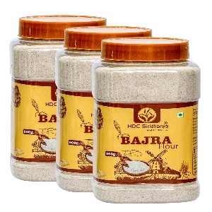 HDC Siridhanya natural organic roasted bajra flour/Atta| (Gwt.900gms.) chakki ground pearl millet flour | gluten free | 100% organically grown from Andhra Pradesh, Pack of (3)