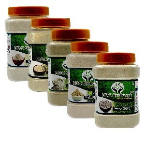 Siridhanya unpolished and organic 5 positive millet flour Combo pack of 5, (kodo little brown top foxtail and barnyard) Each Millet flour 1000gm Packed in Jar.